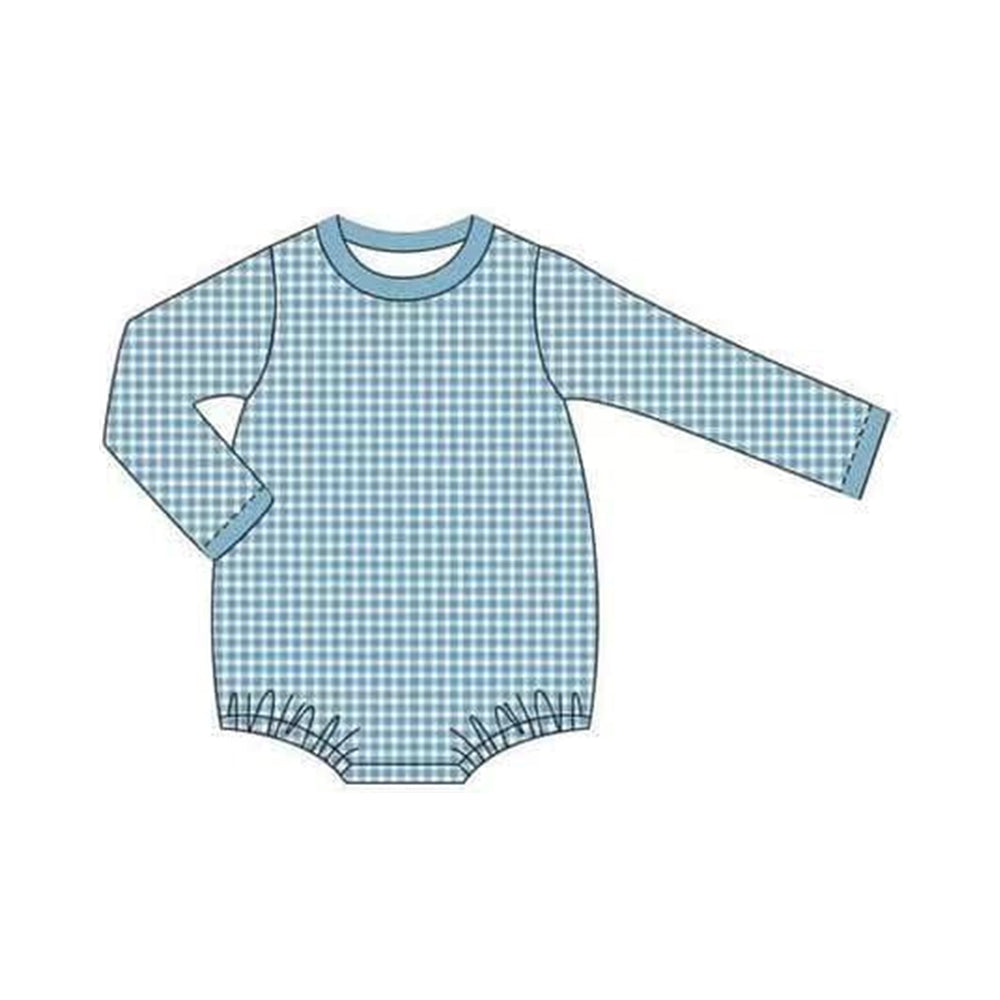 presale LR1563 Blue and White Plaid Long Sleeve Bodysuit 2024 7.25