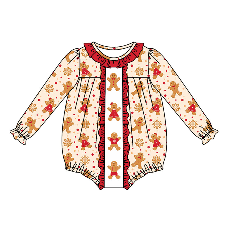 LR1583 Gingerbread Man Red Lace Long Sleeve Bodysuit