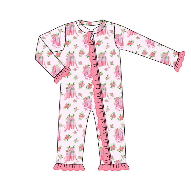 presale LR1601 Pink long-sleeved bodysuit with ballet shoes floral pattern lace 2024 7.29