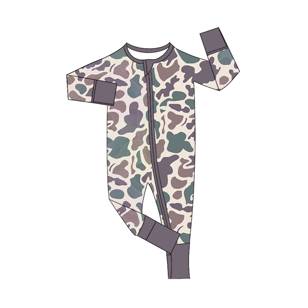 presale LR1604 Camouflage Purple Zipper Long Sleeve Bodysuit 2024 7.30