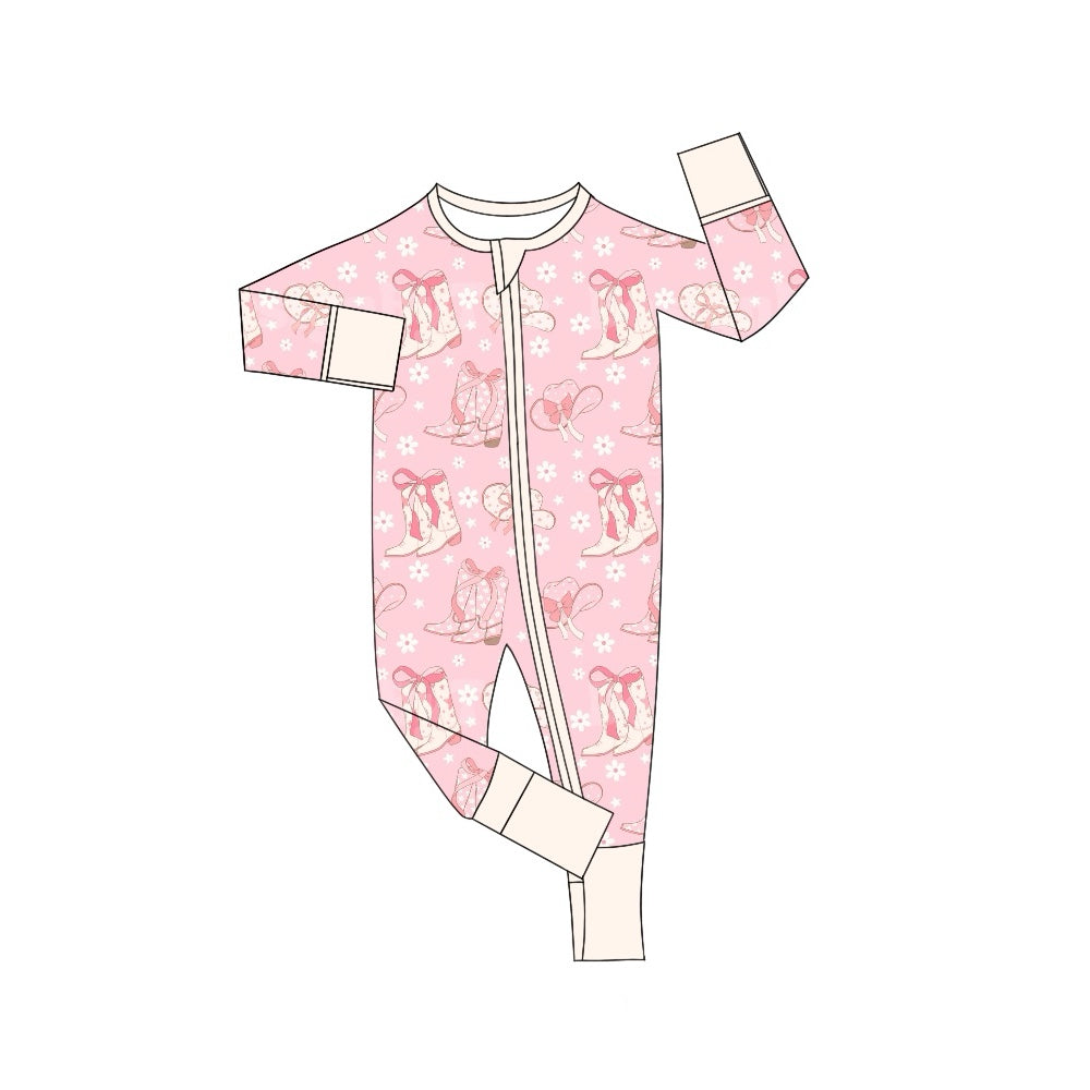 presale LR1625 Pink zip-up long-sleeved jumpsuit with floral boots and hat 2024 8.1