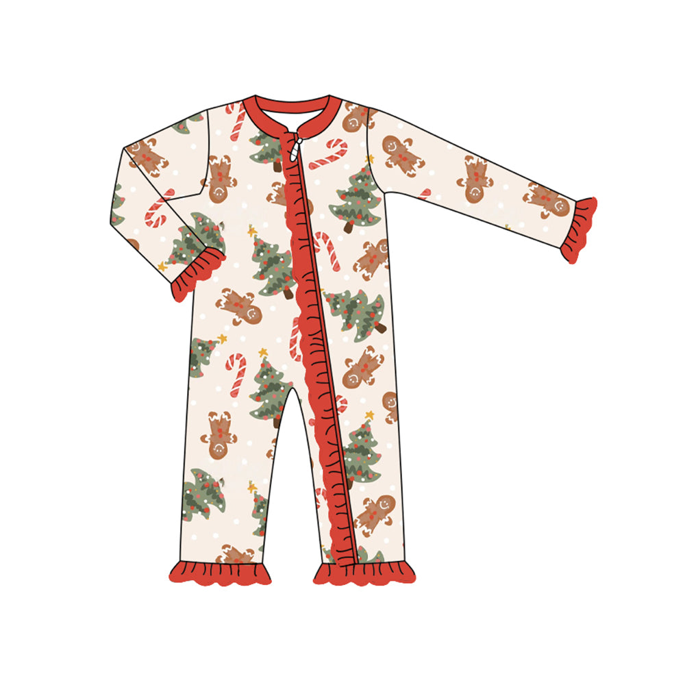 presale LR1637 Christmas Tree Gingerbread Cane Red Lace Beige Zipper Long Sleeve Bodysuit 2024 8.1