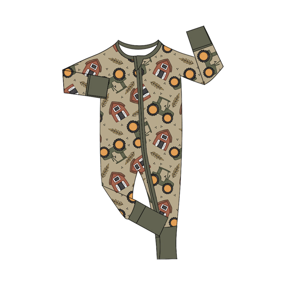 presale LR1640 Farm Tractor House Brown Green Zipper Long Sleeve Bodysuit 2024 8.2