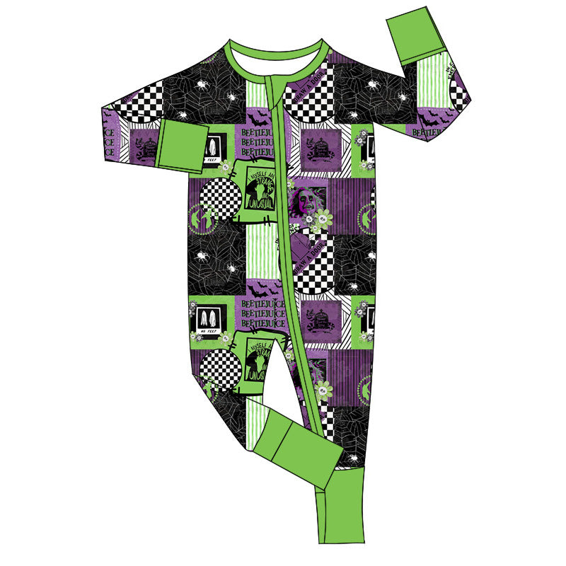 presale LR1649 Halloween Purple and Green Zipper Long Sleeve Bodysuit 2024 8.3