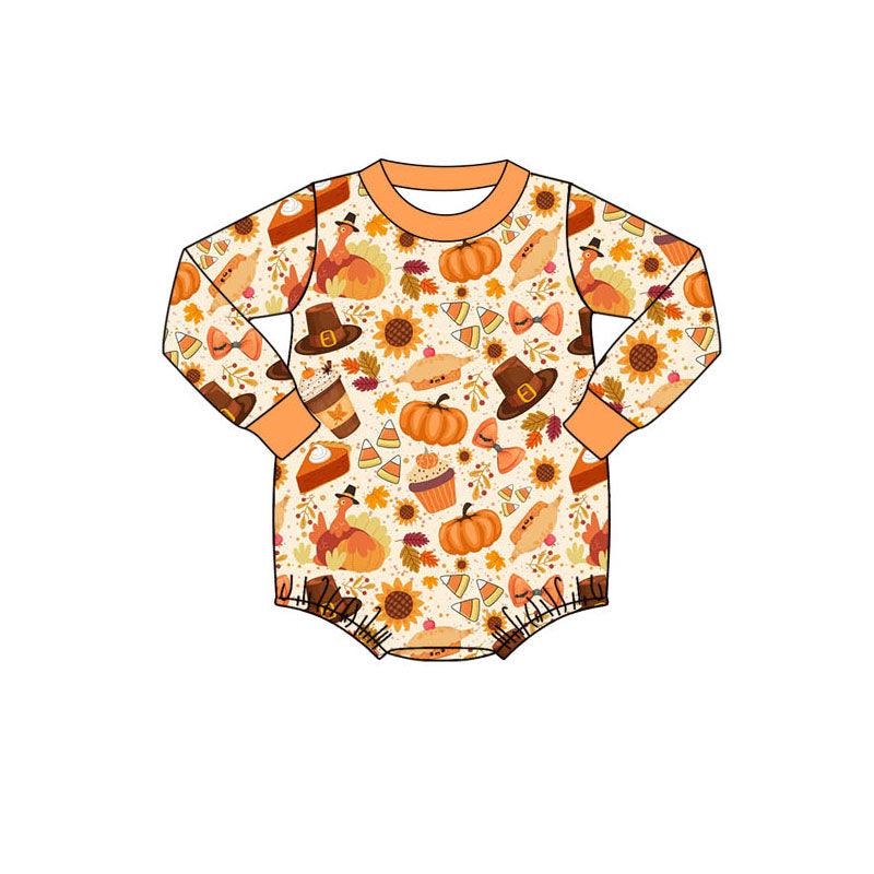 presale LR1652 Turkey Pumpkin Pie Leaves Long Sleeve Bodysuit 2024 8.3