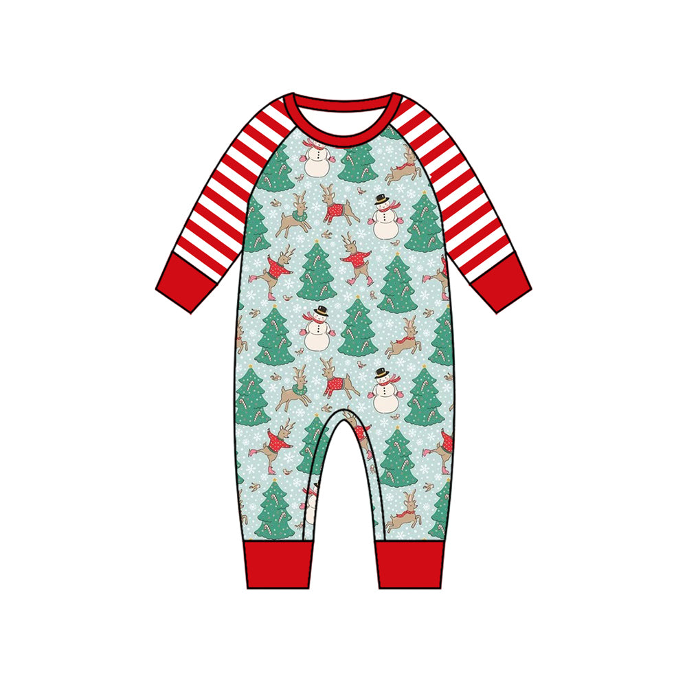 presale LR1657 Christmas Tree Snowman Reindeer Snowflake Red Stripe Long Sleeve Bodysuit 2024 8.3
