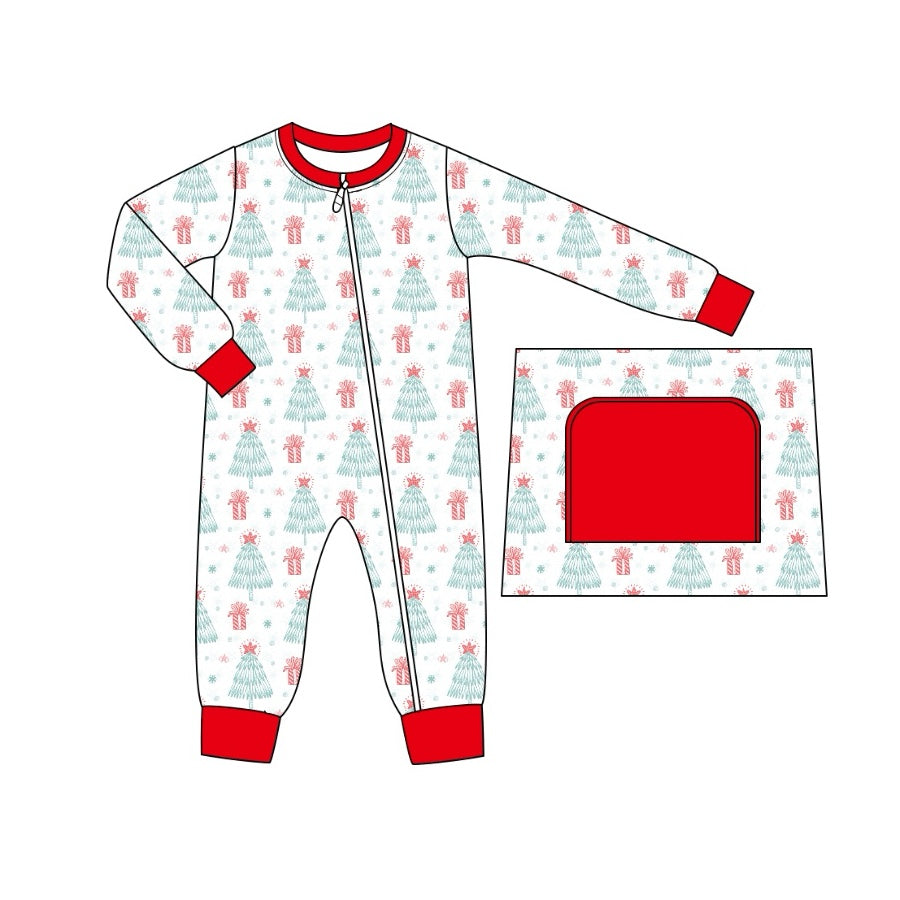 presale LR1676 Christmas Tree Gift Red and White Zipper Long Sleeve Bodysuit 2024 8.5