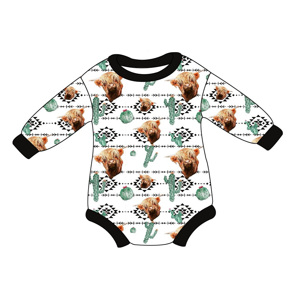presale LR1679 Cactus Geometric Alpine Bull Head Black and White Long Sleeve Bodysuit 2024 8.6