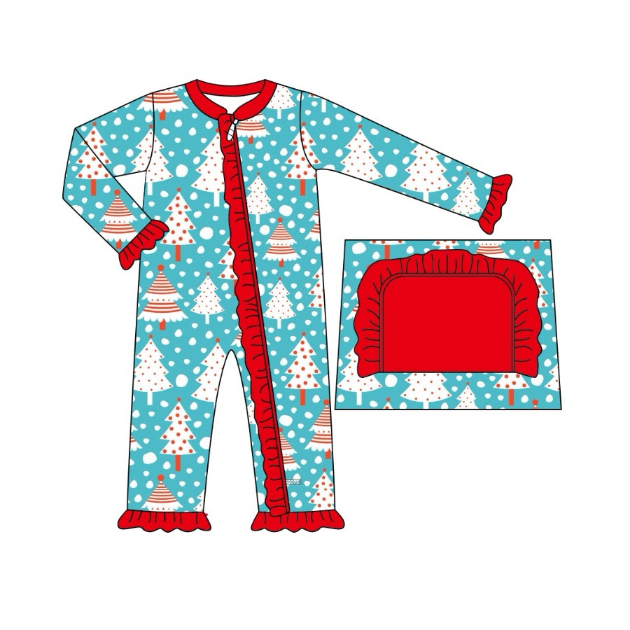 presale LR1682 Red and blue zipper long-sleeved jumpsuit with snowflakes under the Christmas tree 2024 8.6