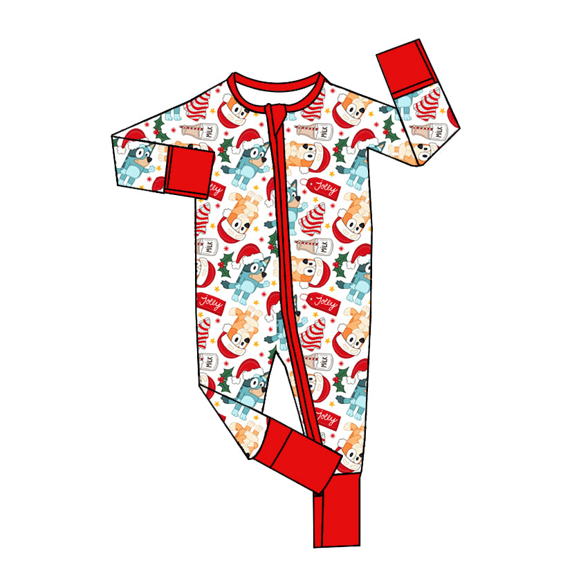 LR1684 Christmas Milk Cookies Red and White Zipper Long Sleeve Bodysuit