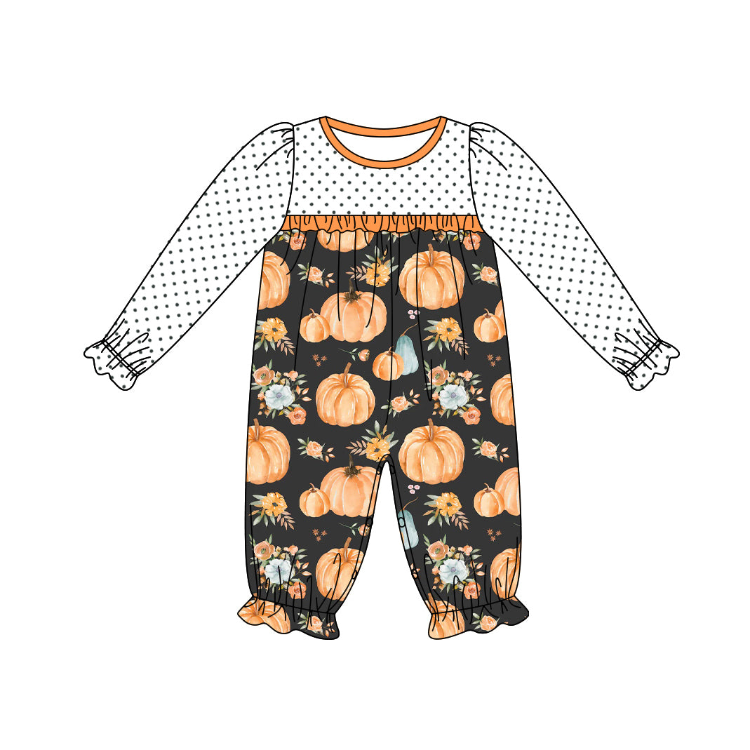 presale LR1691 Pumpkin Blossom Polka Dot Pocket Orange Lace Long Sleeve Bodysuit 2024 8.7