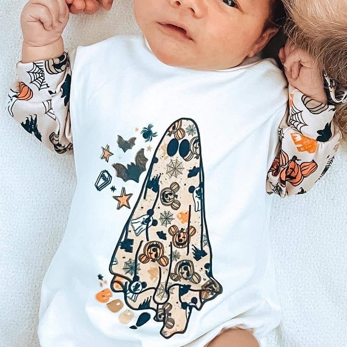 presale LR1725 Halloween Ghost White Long Sleeve Bodysuit 8.10