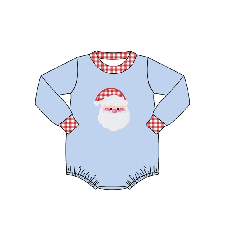 presale LR1734 Santa Claus Red Plaid Blue Long Sleeve Bodysuit 8.10