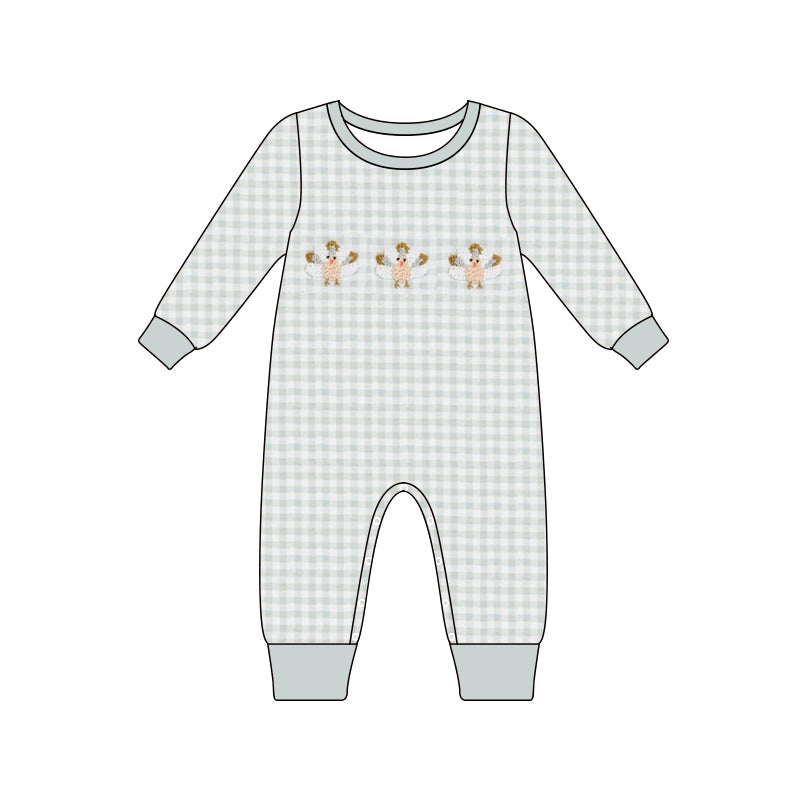 presale LR1735 Turkey Teal Plaid Long Sleeve Bodysuit 8.10