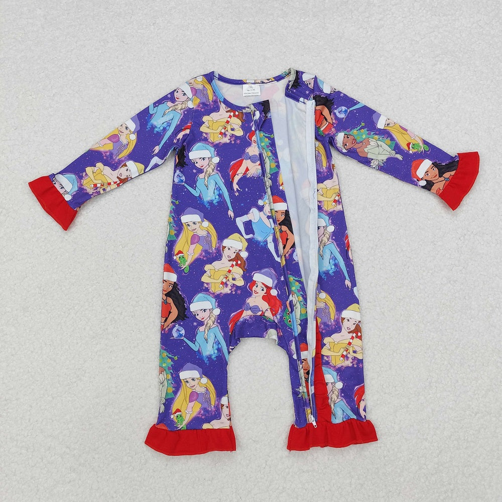 LR1741 Christmas Princess Red Lace Purple Zipper Long Sleeve Bodysuit