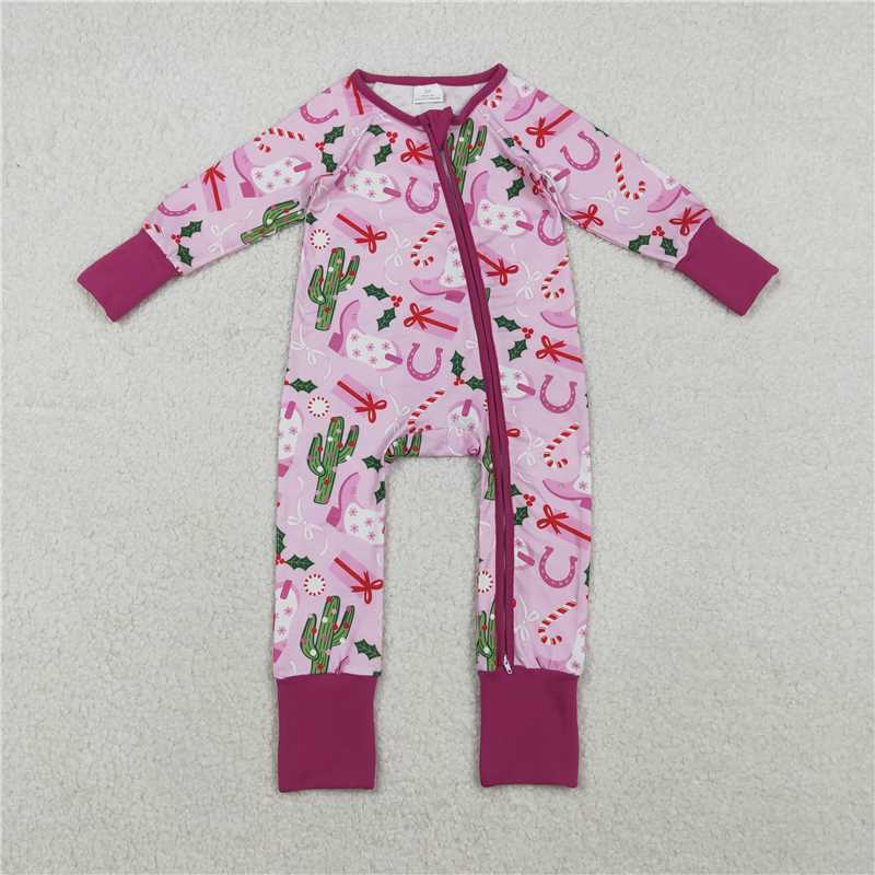 Sibling Baby Girls Boots Cactus Western Christmas Pants Pajamas Sets Zipper Rompers D 1110
