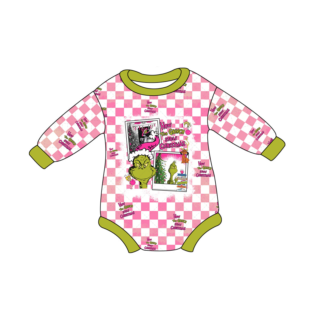 LR1765 Christmas Pink and White Plaid Long Sleeve Bodysuit