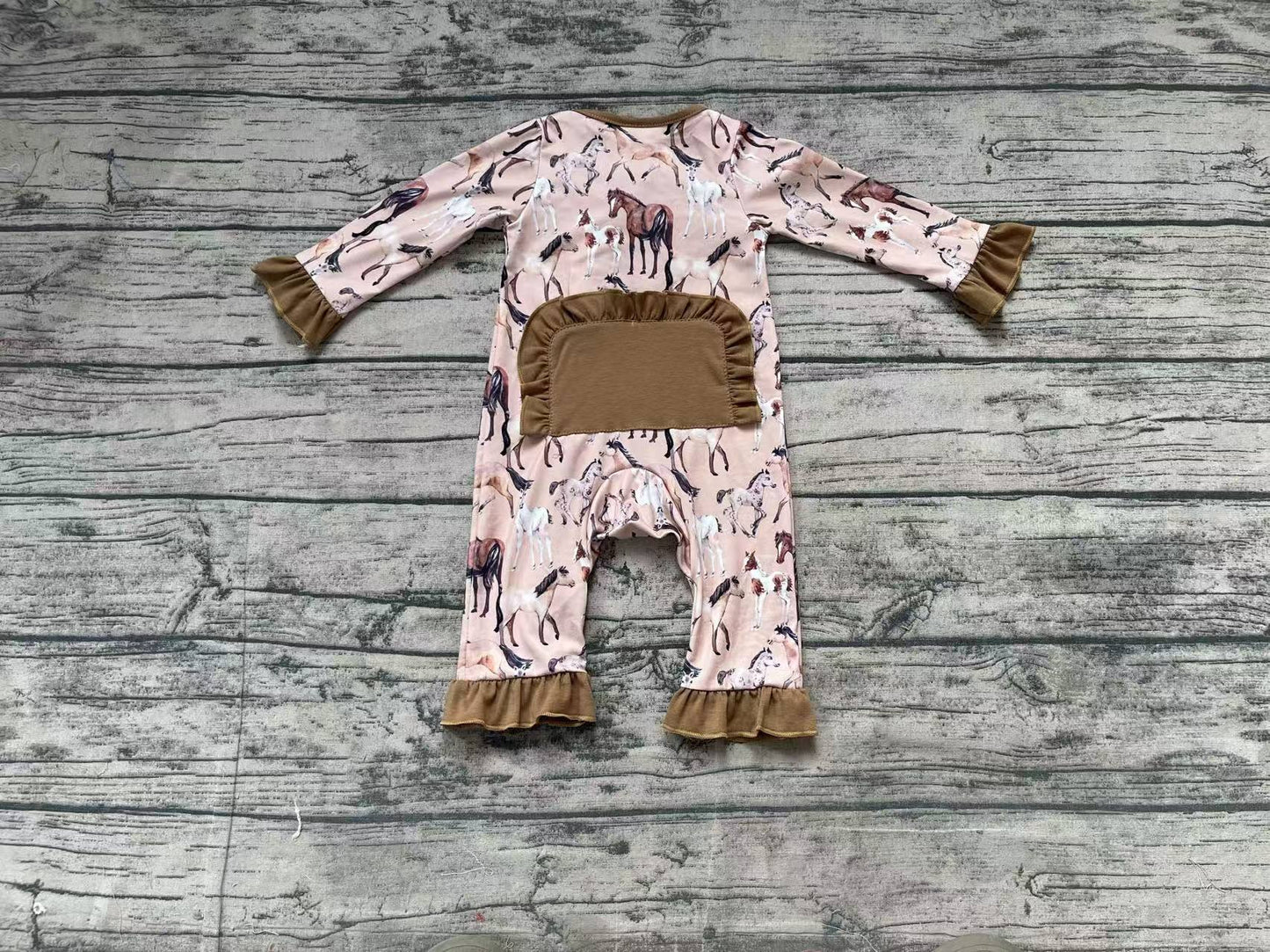 LR1771 Brown Horse Lace Zipper Long Sleeve Bodysuit