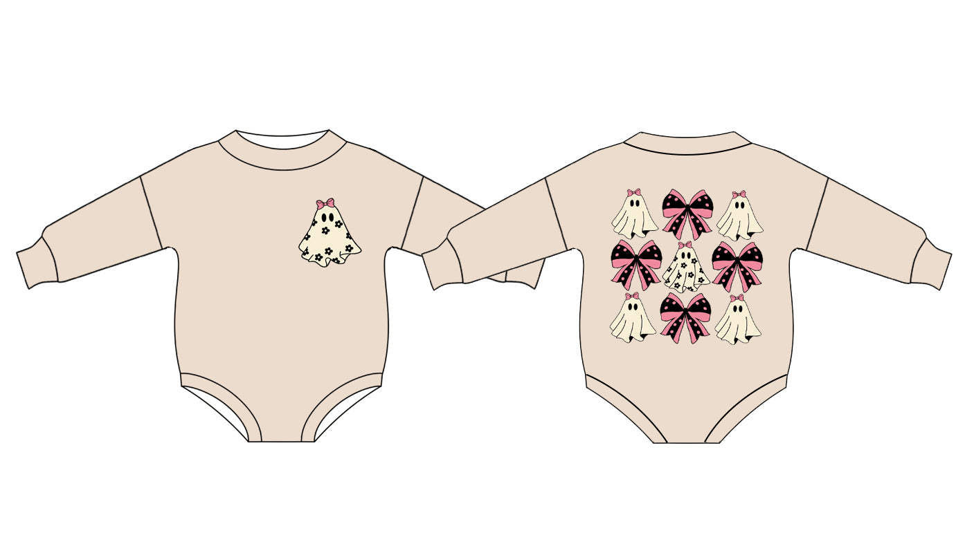 presale LR1779 Halloween Ghost Bow Pattern Long Sleeve Bodysuit 8.14
