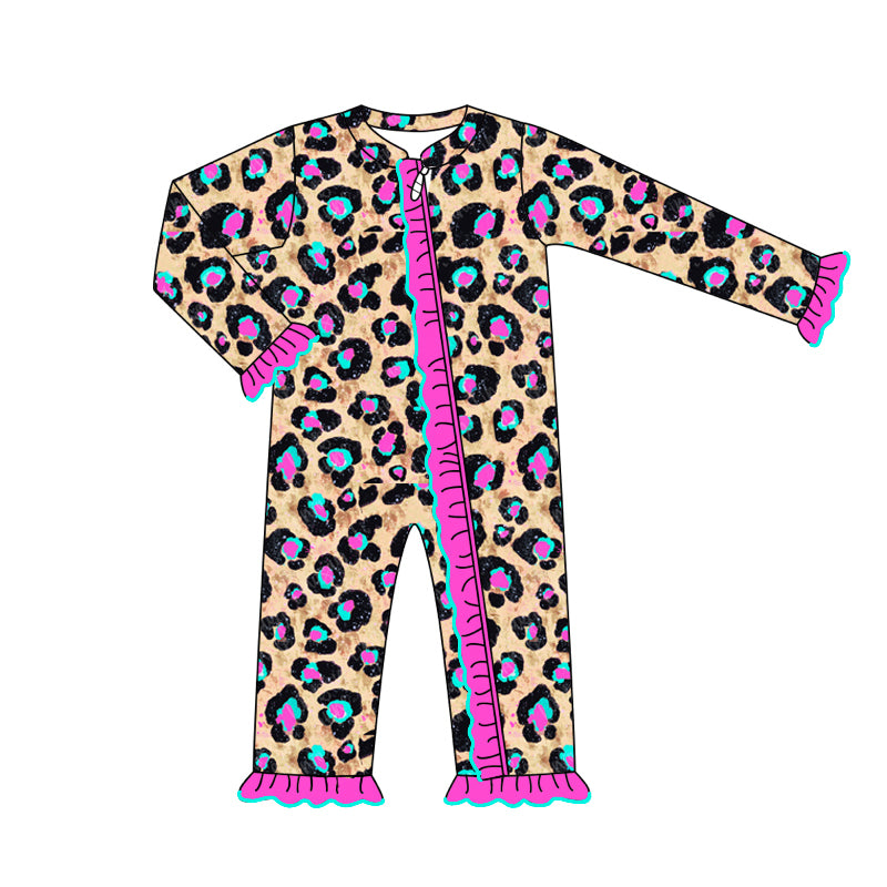 presale LR1788 Leopard print rose red lace brown zipper long sleeve jumpsuit 8.15