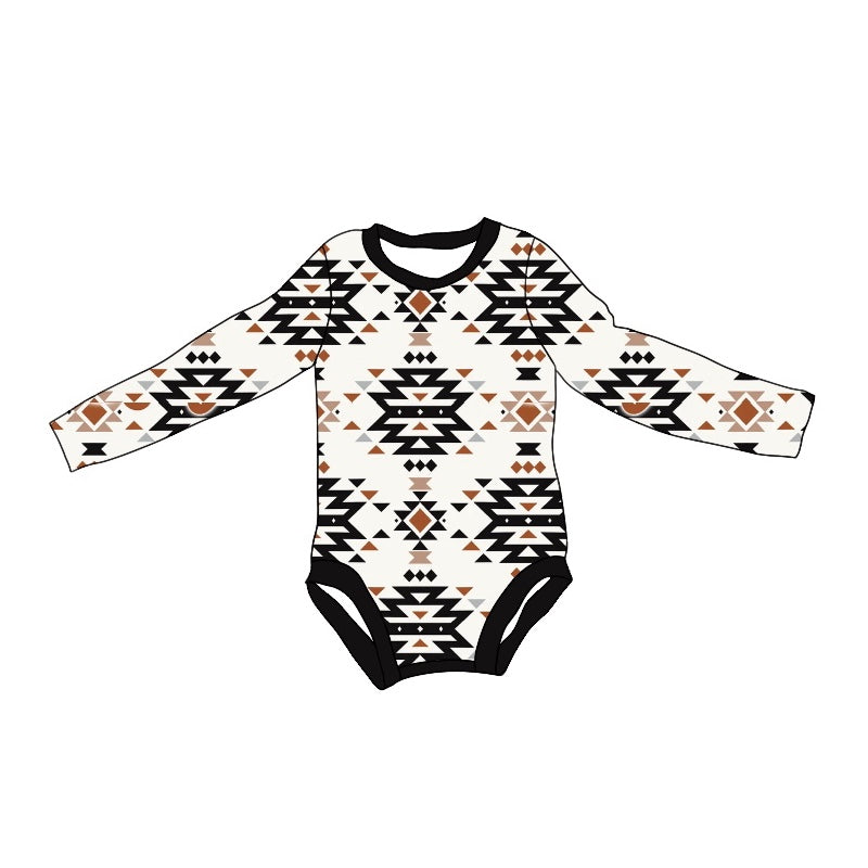 LR1822 Beige geometric long-sleeved bodysuit D 821