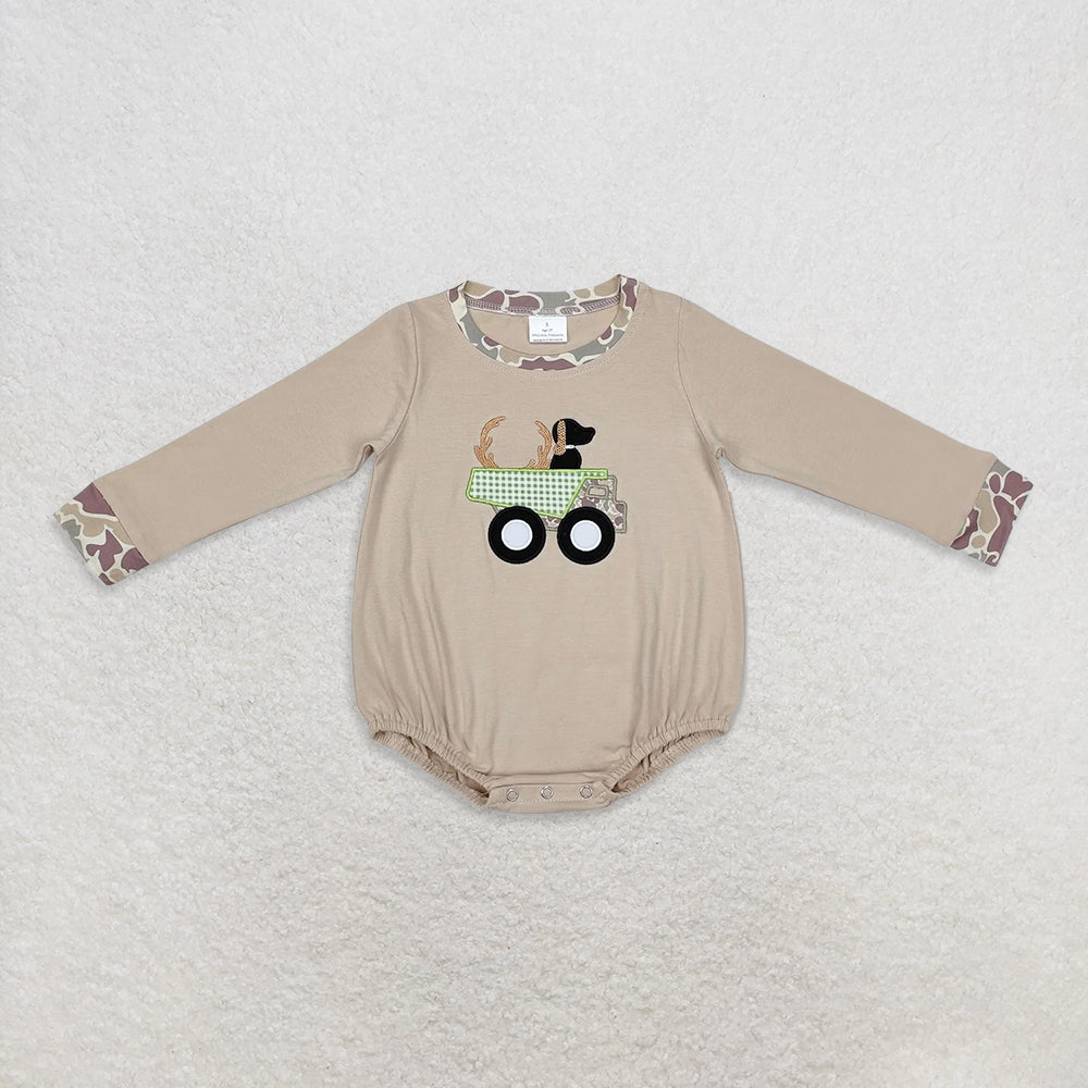 Sibling Baby Boys Embroidery Deer & Dog Truck Print Top with Shorts Hunting Themed Outfit Set Casual Kids Clothing Set
