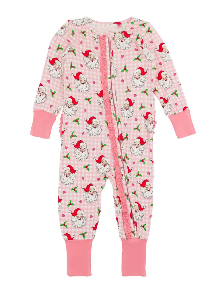 presale LR1833 Santa Claus Heart Pink Plaid Zipper Long Sleeve Bodysuit 2024 8.26
