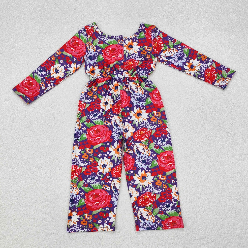 LR1835 Purple long-sleeved bodysuit with pocket flowers