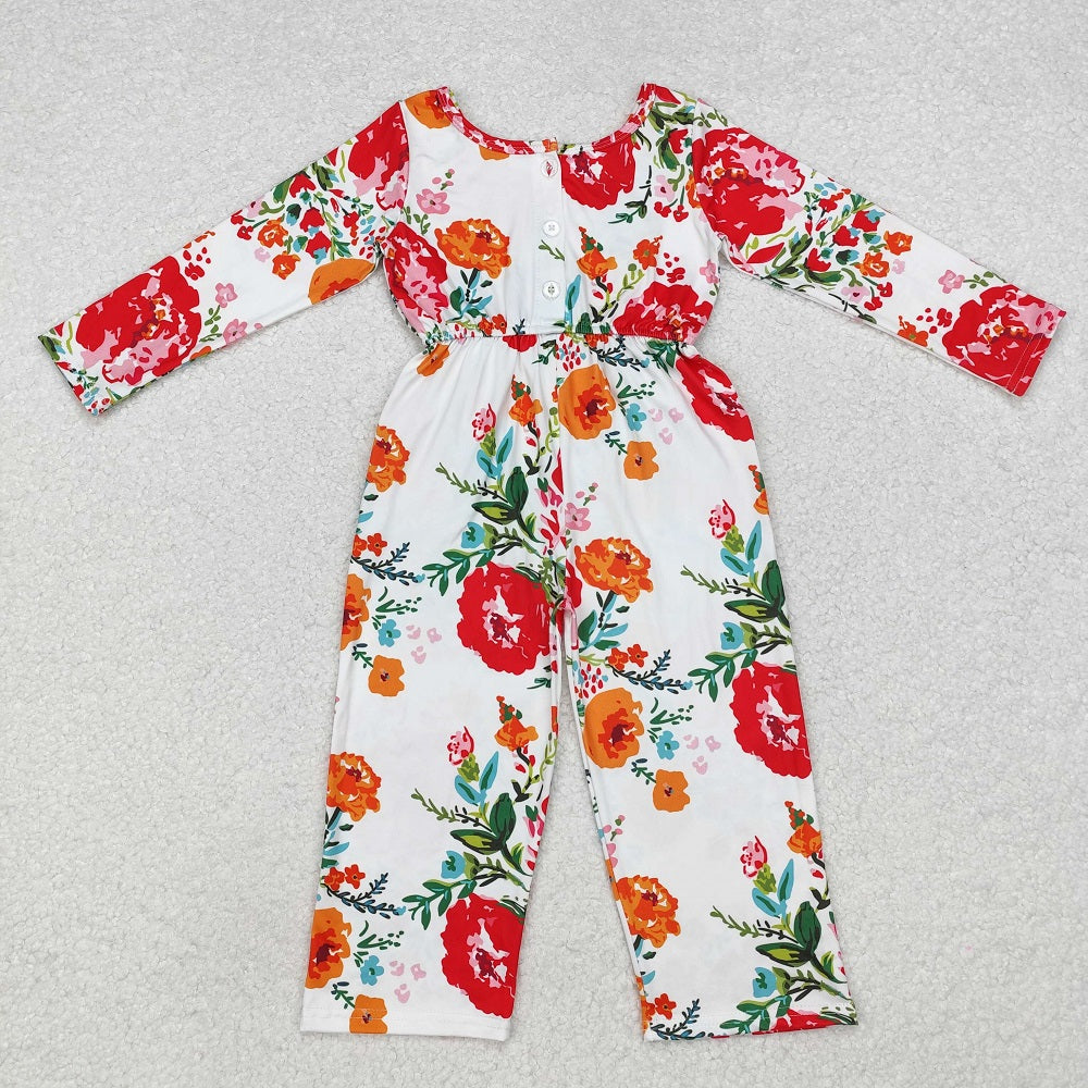 LR1837 Beige long-sleeved bodysuit with pockets and flowers and leaves