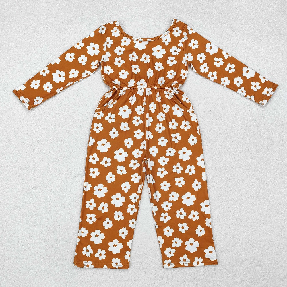LR1838 Brown long-sleeved bodysuit with pockets and flowers