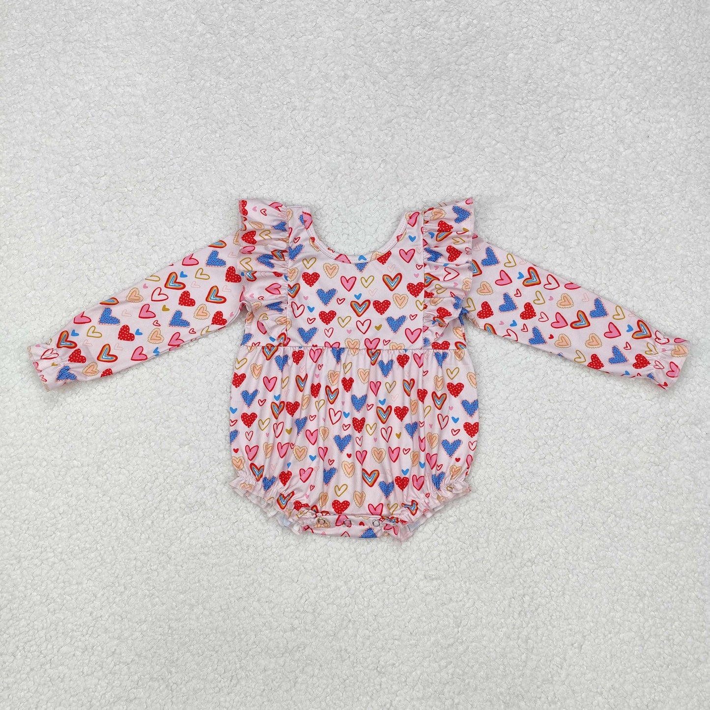 LR1917 Pink lace long-sleeved bodysuit with heart pattern