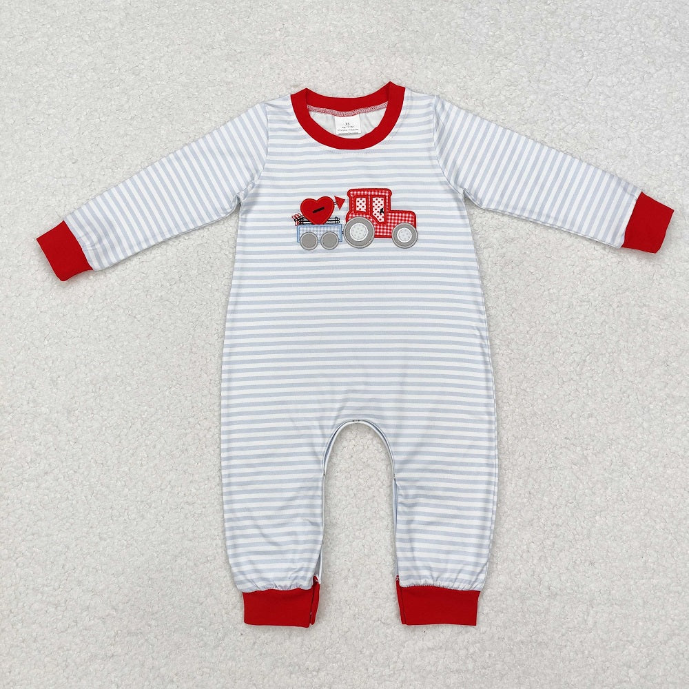 LR1924 Heart Tractor Stripe Red Trim Long Sleeve Bodysuit