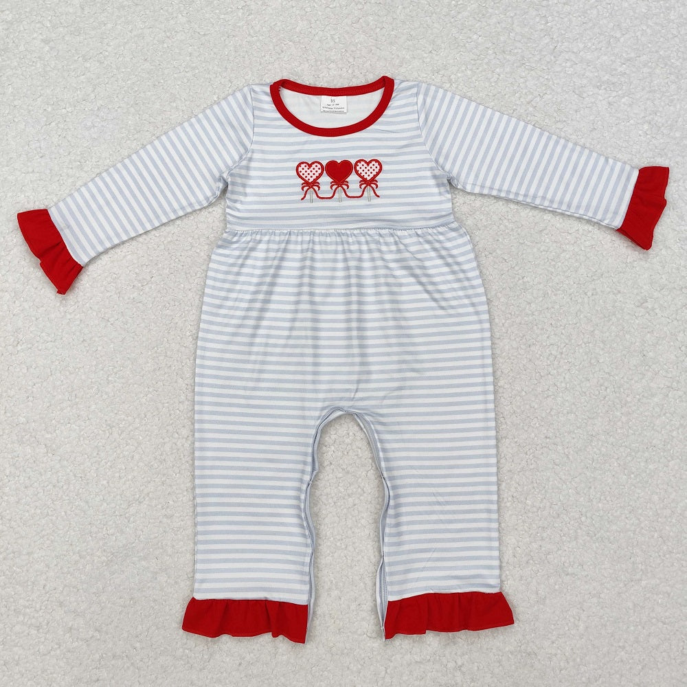 LR1925 Heart Stripe Red Lace Long Sleeve Bodysuit