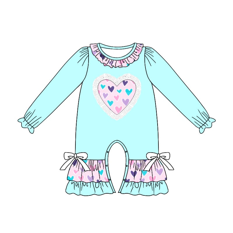 presale LR1927 Lace Heart Blue and Pink Long Sleeve Bodysuit 2024 9.6