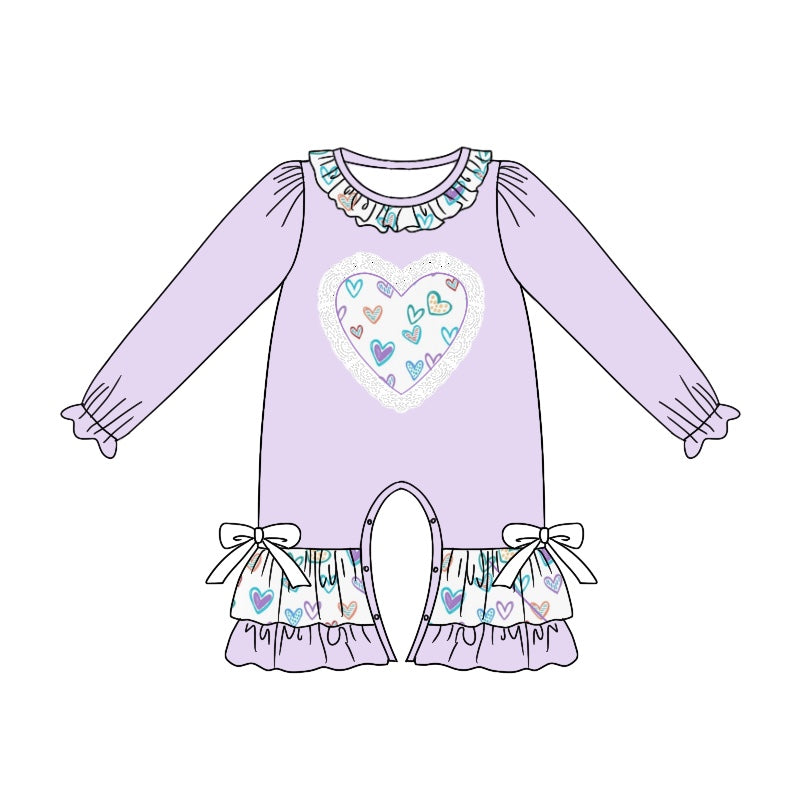 presale LR1928 Lace Heart Purple and White Long Sleeve Bodysuit 2024 9.6