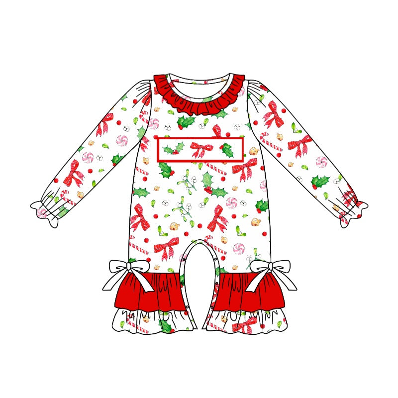 presale LR1931 White long-sleeved jumpsuit with red lace and Christmas leaves and bows 2024 9.9