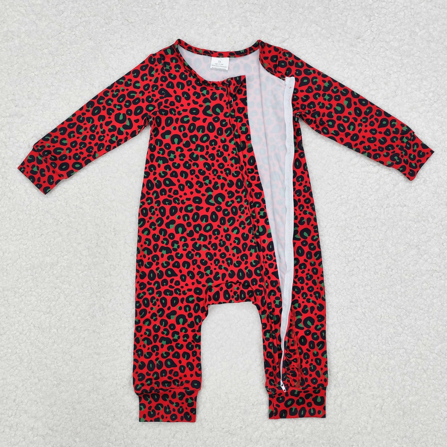 LR1962 Black green leopard print red lace zipper long sleeve jumpsuit