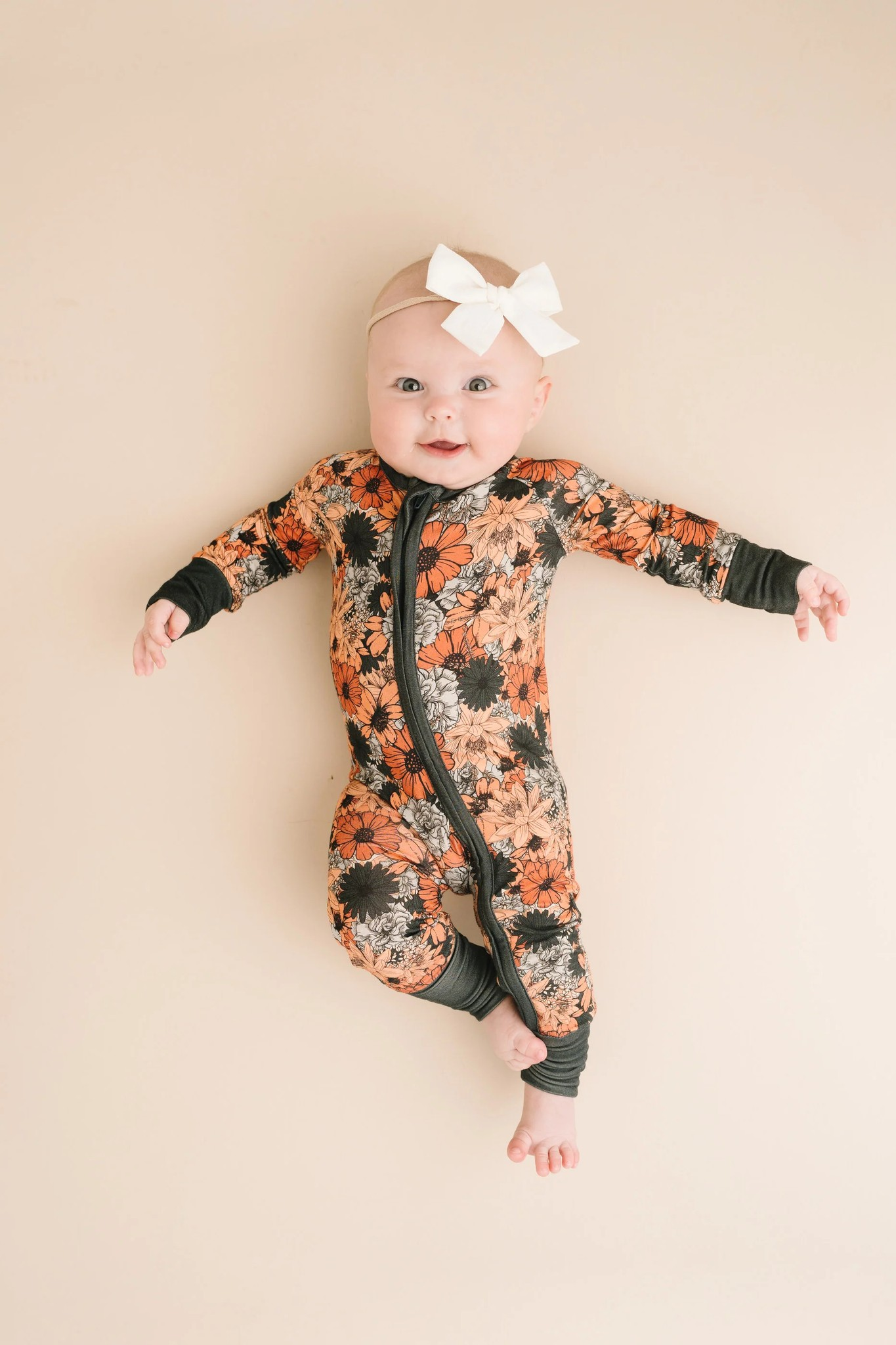 presale LR1973 Orange Floral Zipper Long Sleeve Bodysuit 2024 9.13