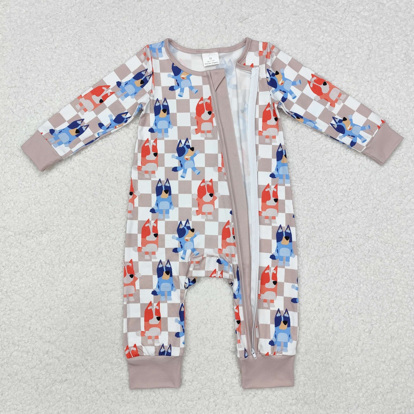 LR1990 Plaid Zip-Up Long Sleeve Bodysuit