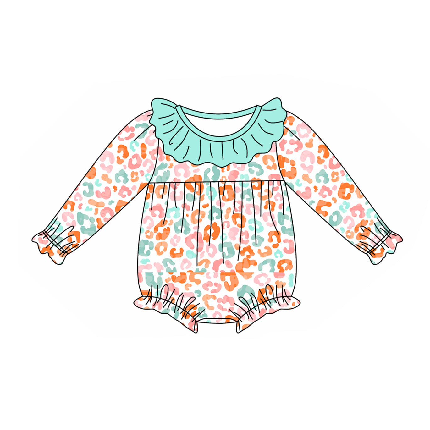 presale LR2001 Colorful leopard print teal lace white long-sleeved jumpsuit 2024 9.18