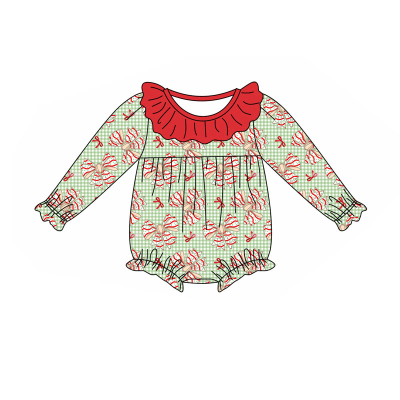 presale LR2004 Christmas Bow Pattern Red Lace Green Plaid Long Sleeve Bodysuit 2024 9.18