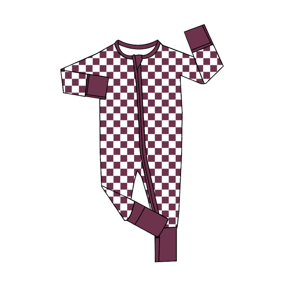 presale LR2030 Maroon Plaid Zip-Up Long Sleeve Bodysuit 2024 9.21