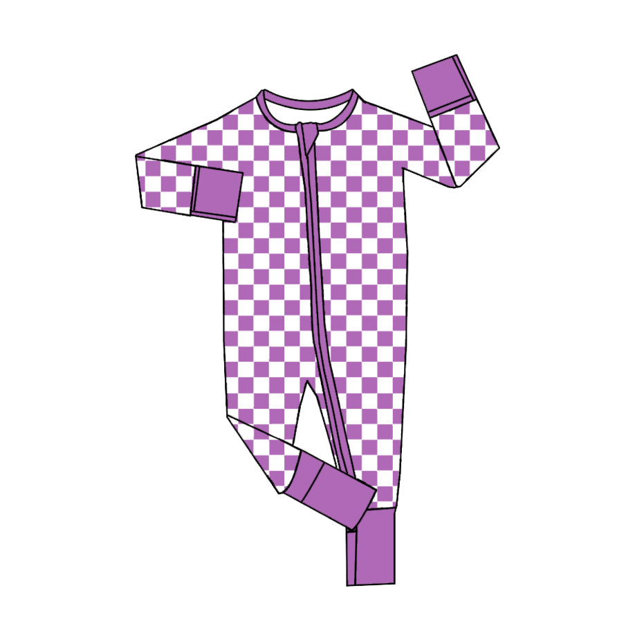 presale LR2031 Purple Plaid Zipper Long Sleeve Bodysuit 2024 9.21