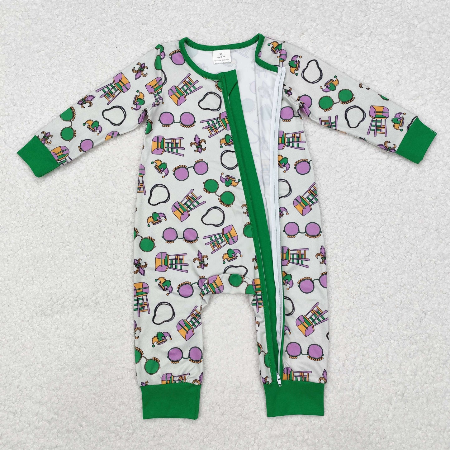 LR2039 Carnival Glasses Green Zip-Up Long Sleeve Bodysuit