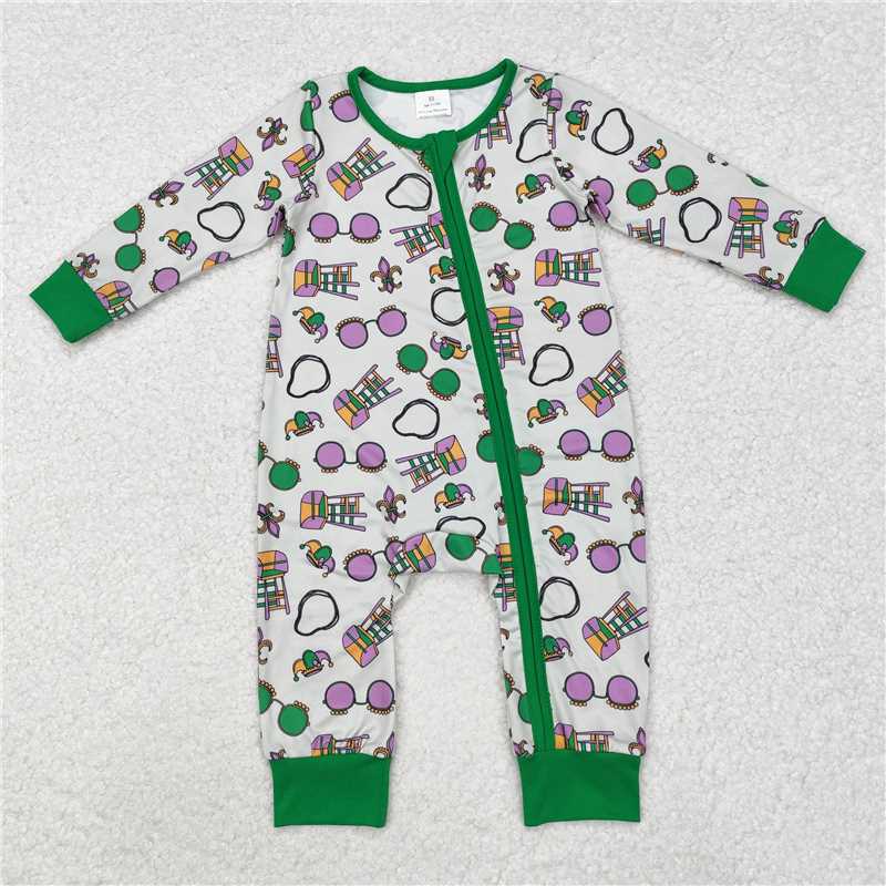 Match Baby Boys Green Mardi Gras Rompers Pajamas