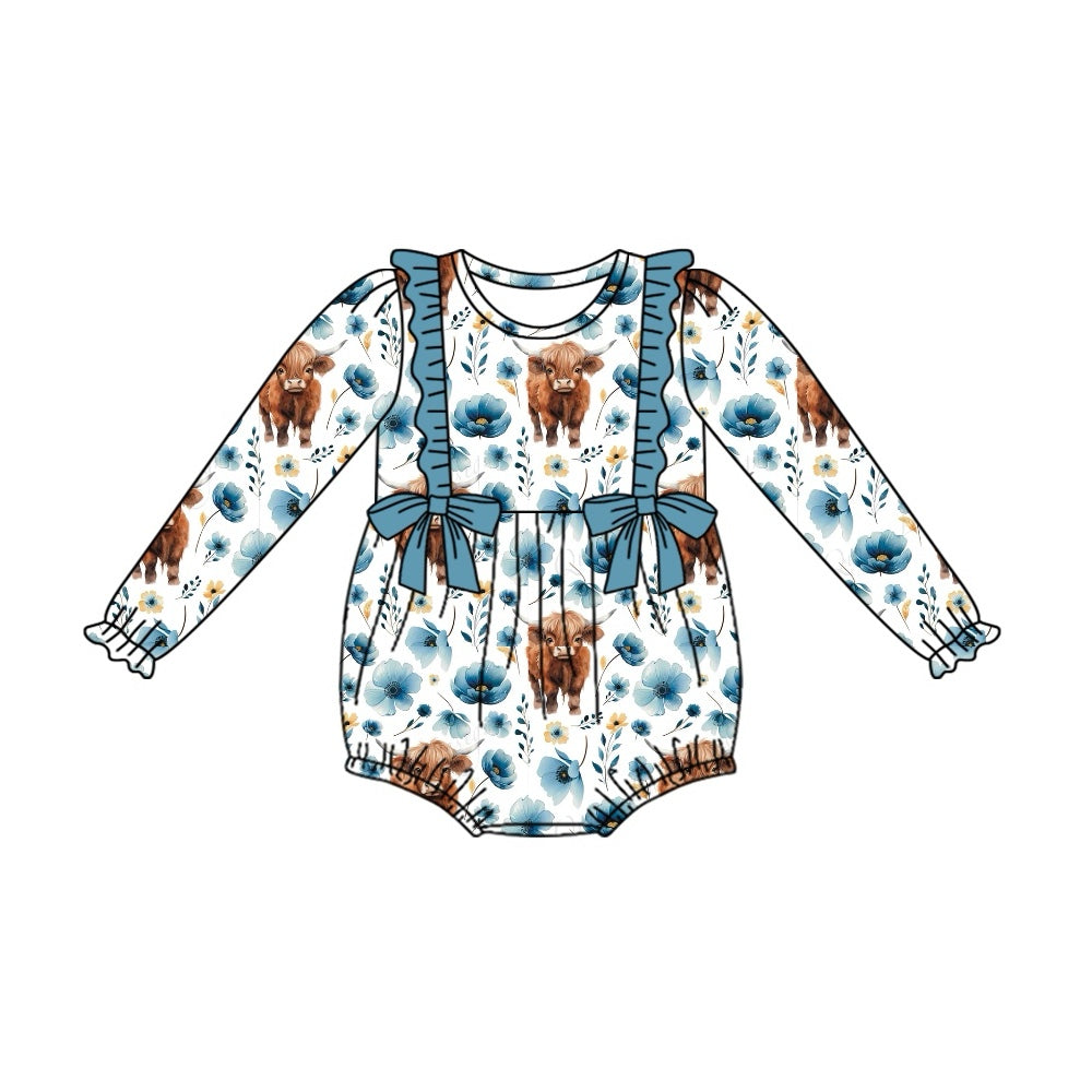 presale LR2058 Alpine Bullhead Flower Blue Lace Bow White Long Sleeve Bodysuit 2024 9.27