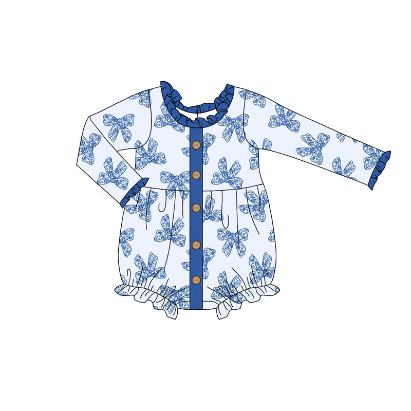 presale LR2073 Blue long-sleeved bodysuit with floral bow pattern lace 10.8