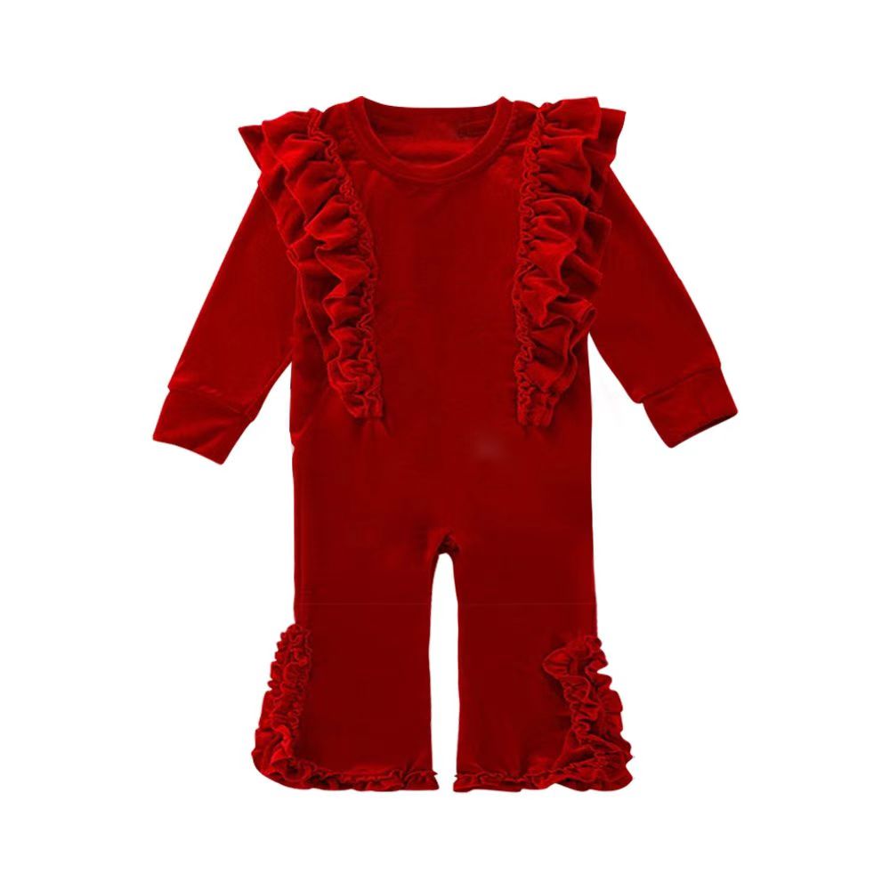 presale LR2080 Solid Red Lace Long Sleeve Bodysuit 10.8
