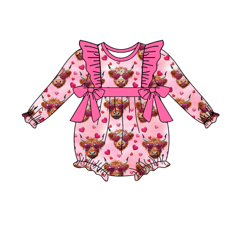 presale LR2105 Valentine's Day Alpine Bull Head Love Lace Bowknot Pink Long Sleeve Bodysuit 2024 10.14