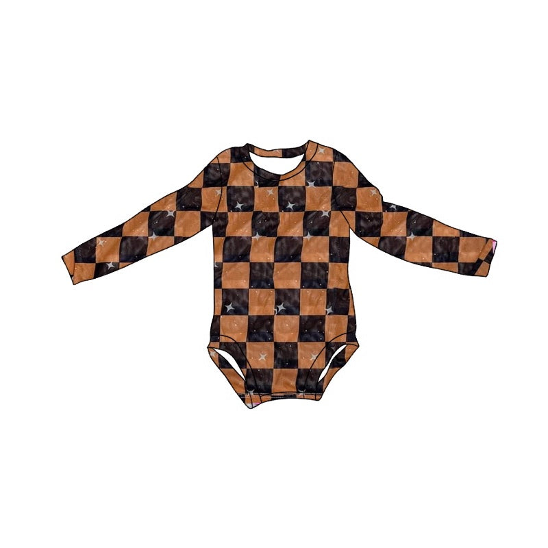 presale LR2119 Star Brown and Black Plaid Long Sleeve Bodysuit 2024 10.18